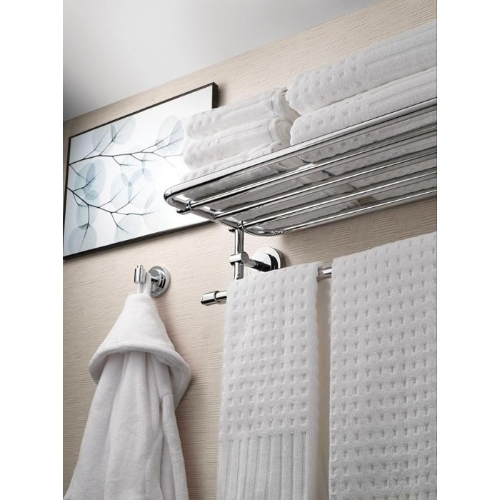 DN0794CH Iso 24-Inch Wide Bathroom Hotel-Style Towel Shelf with Towel Bar, Chrome