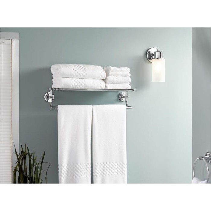DN0794CH Iso 24-Inch Wide Bathroom Hotel-Style Towel Shelf with Towel Bar, Chrome