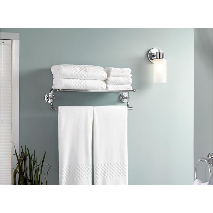 DN0794CH Iso 24-Inch Wide Bathroom Hotel-Style Towel Shelf with Towel Bar, Chrome