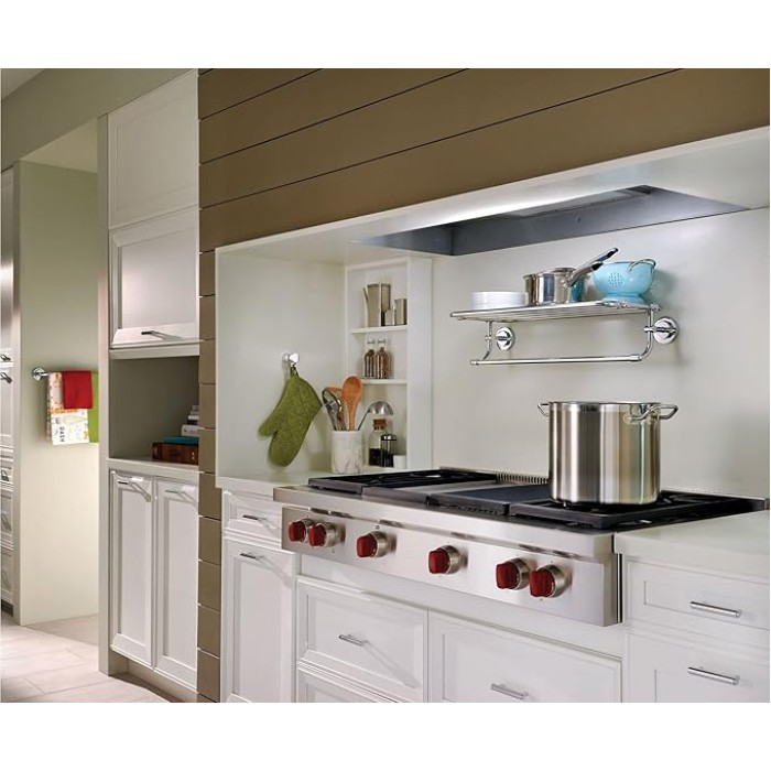DN0794CH Iso 24-Inch Wide Bathroom Hotel-Style Towel Shelf with Towel Bar, Chrome