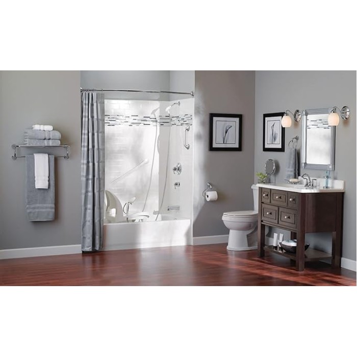 YB2894CH Eva 24-Inch Wide Bathroom Hotel-Style Towel Shelf with Towel Bar, Chrome