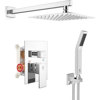 SRSH-F5043 Bathroom Luxury Rain Mixer Combo Set Wall Mounted Rainfall Shower Head System Polished Chrome, (Contain Faucet Rough-in Valve Body and Trim)