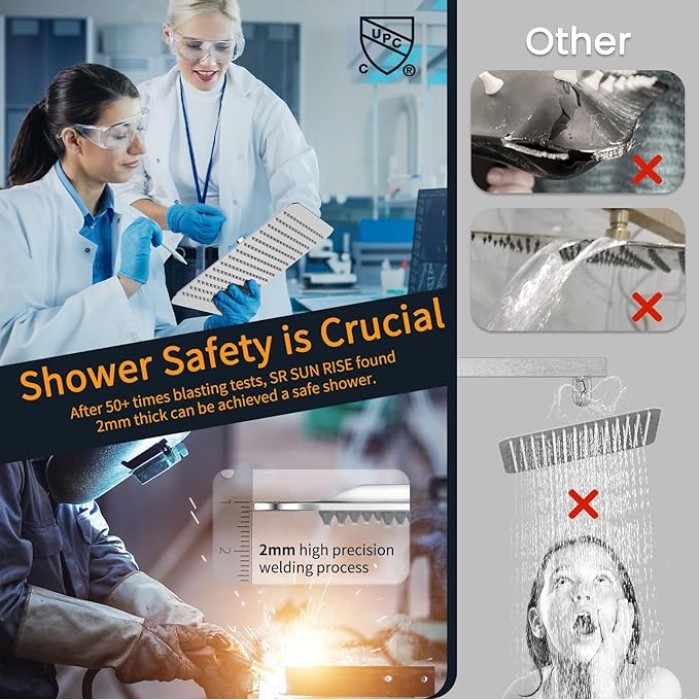 SRSH-F5043 Bathroom Luxury Rain Mixer Combo Set Wall Mounted Rainfall Shower Head System Polished Chrome, (Contain Faucet Rough-in Valve Body and Trim)