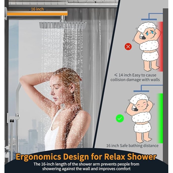 SRSH-F5043 Bathroom Luxury Rain Mixer Combo Set Wall Mounted Rainfall Shower Head System Polished Chrome, (Contain Faucet Rough-in Valve Body and Trim)