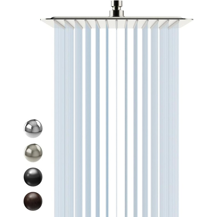 12 Inch Rain Shower Head, High Pressure Rainfall Showerhead Large Waterfall Shower Head Ultra Thin Water Saving, Brushed Nickel 304 Stainless Steel