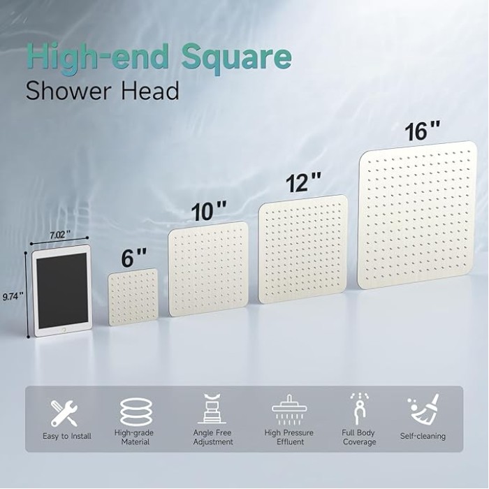 12 Inch Rain Shower Head, High Pressure Rainfall Showerhead Large Waterfall Shower Head Ultra Thin Water Saving, Brushed Nickel 304 Stainless Steel
