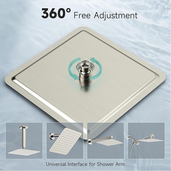 12 Inch Rain Shower Head, High Pressure Rainfall Showerhead Large Waterfall Shower Head Ultra Thin Water Saving, Brushed Nickel 304 Stainless Steel