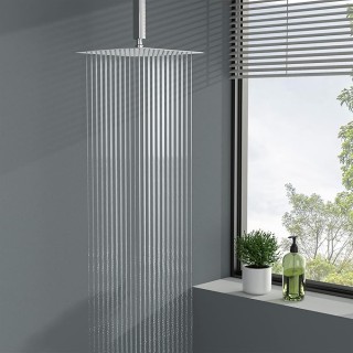 16 Inch Rainfall Shower Head Solid Square Ultra Thin 304 Stainless Steel Polish Chrome Rain Shower Head,Waterfall Full Body Coverage with Silicone Nozzle