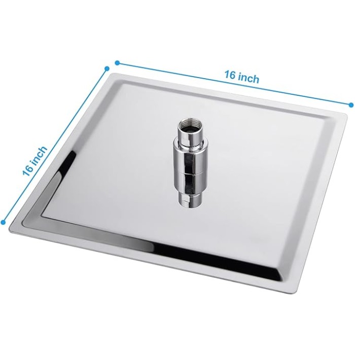 16 Inch Rainfall Shower Head Solid Square Ultra Thin 304 Stainless Steel Polish Chrome Rain Shower Head,Waterfall Full Body Coverage with Silicone Nozzle