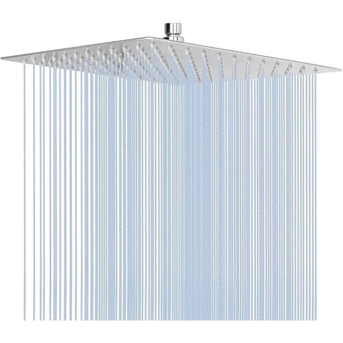 Rain Shower Head, High Flow Stainless Steel Square Rainfall Shower, Waterfall Bath Shower Body Covering, Ceiling or Wall Mount (12 Inch, Chrome Finish)