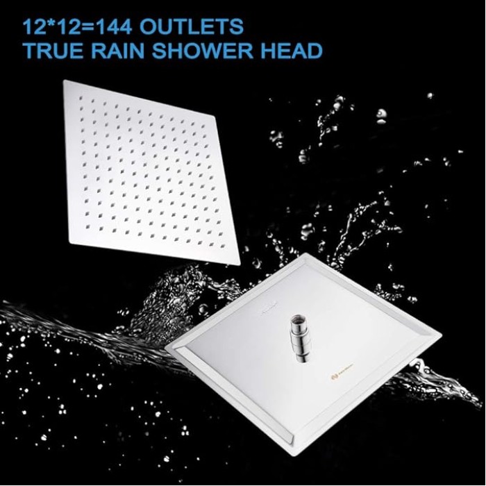Rain Shower Head, High Flow Stainless Steel Square Rainfall Shower, Waterfall Bath Shower Body Covering, Ceiling or Wall Mount (12 Inch, Chrome Finish)