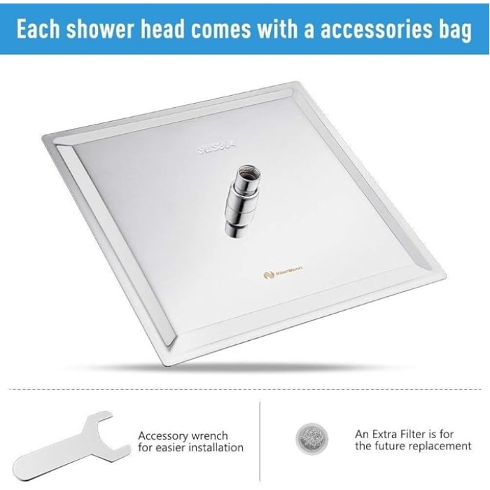 Rain Shower Head, High Flow Stainless Steel Square Rainfall Shower, Waterfall Bath Shower Body Covering, Ceiling or Wall Mount (12 Inch, Chrome Finish)