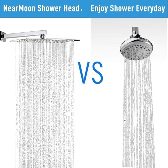 Rain Shower Head, High Flow Stainless Steel Square Rainfall Shower, Waterfall Bath Shower Body Covering, Ceiling or Wall Mount (12 Inch, Chrome Finish)