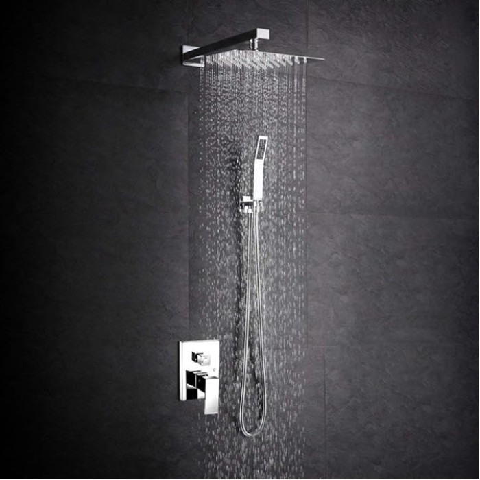 Rain Shower Head, High Flow Stainless Steel Square Rainfall Shower, Waterfall Bath Shower Body Covering, Ceiling or Wall Mount (12 Inch, Chrome Finish)