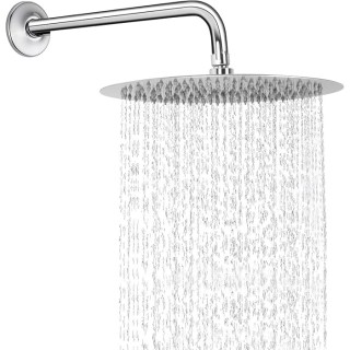 Round Rain Shower Head With Extension Arm, Large Stainless Steel Rainfall Shower-Waterfall Full Body Coverage (12 Inch, Chrome)