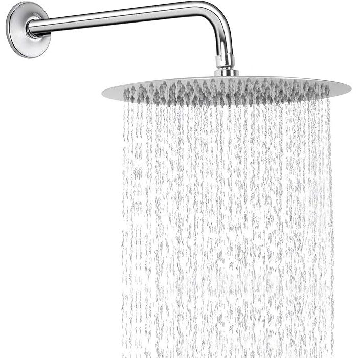 Round Rain Shower Head With Extension Arm, Large Stainless Steel Rainfall Shower-Waterfall Full Body Coverage (12 Inch, Chrome)