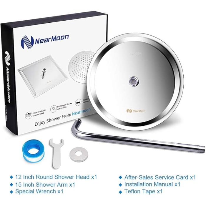Round Rain Shower Head With Extension Arm, Large Stainless Steel Rainfall Shower-Waterfall Full Body Coverage (12 Inch, Chrome)