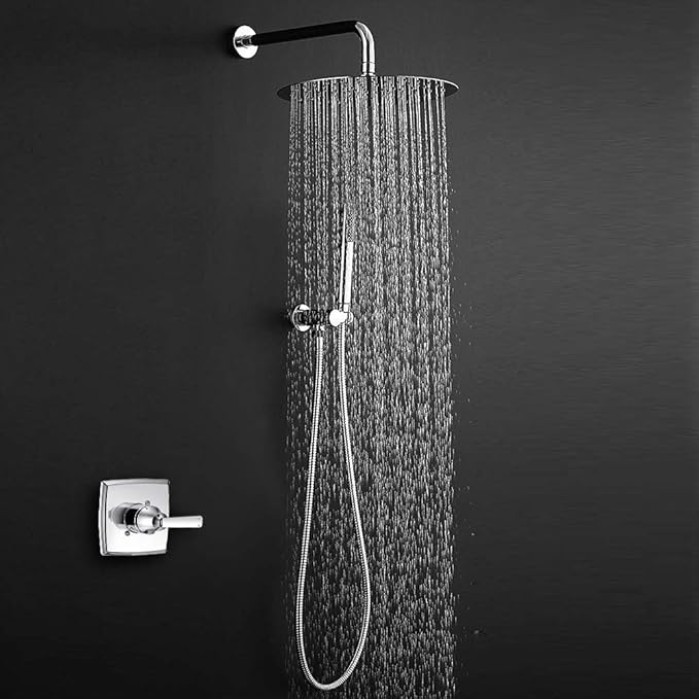 Round Rain Shower Head With Extension Arm, Large Stainless Steel Rainfall Shower-Waterfall Full Body Coverage (12 Inch, Chrome)
