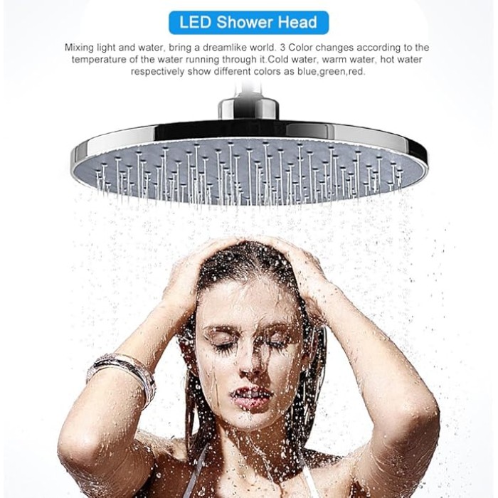 8" Round Rain Shower Head,Stainless Steel LED Chrome Face Shower Head RGB 3 color Changing Shower Head Top Spray
