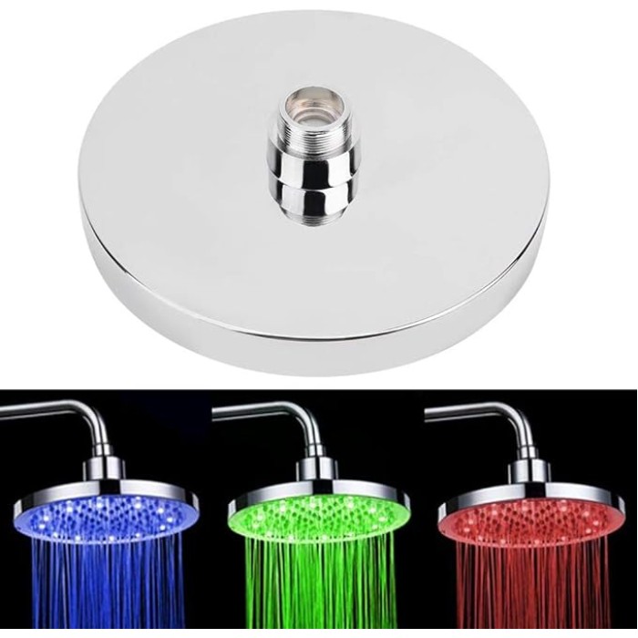 8" Round Rain Shower Head,Stainless Steel LED Chrome Face Shower Head RGB 3 color Changing Shower Head Top Spray