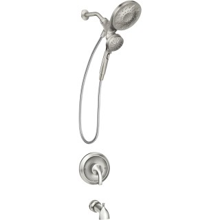Engage Magnetix Spot Resist Brushed Nickel Multi-Function Handshower and Rainfall Shower Head Trim Combo with Shower Handle, Tub Spout, Metal Hose and Valve, 82304SRN