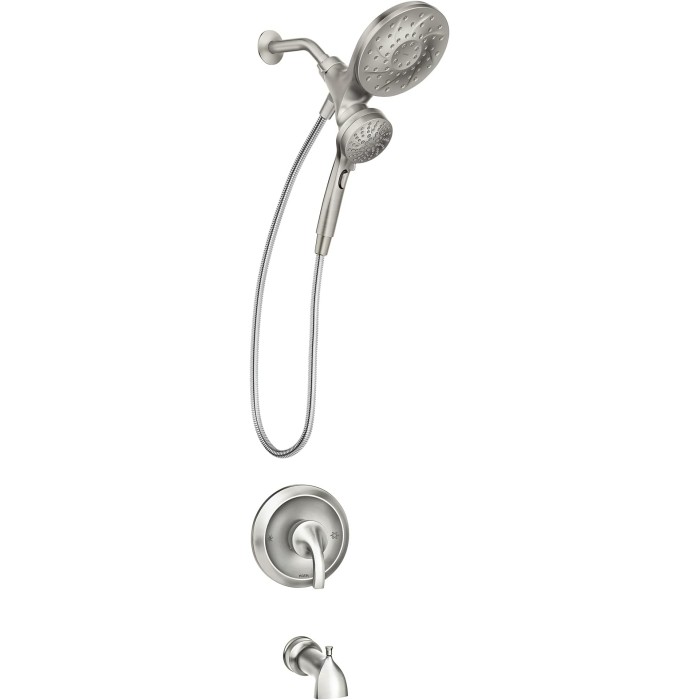 Engage Magnetix Spot Resist Brushed Nickel Multi-Function Handshower and Rainfall Shower Head Trim Combo with Shower Handle, Tub Spout, Metal Hose and Valve, 82304SRN