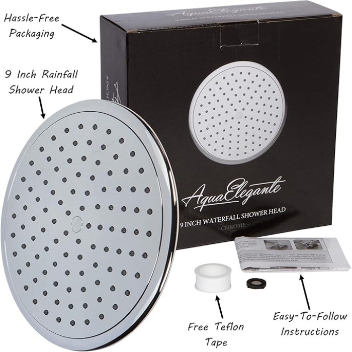 Waterfall Showerhead - 9 Inch Large Overhead Rain Shower Head - High Flow Best With Extension Arm, 1.8 GPM - Chrome & California Certified