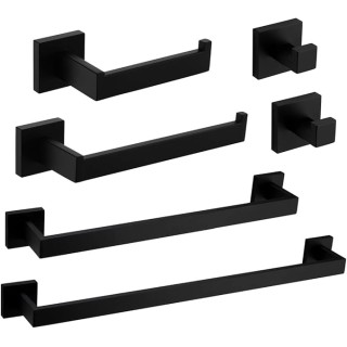 Premium Stainless Steel 6 Pieces Bathroom Hardware Set Wall Mounted Bathroom Accessories Kit Modern Towel Bar Set - 20 Inches and 23.6 Inches, Matte Black