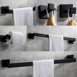 Premium Stainless Steel 6 Pieces Bathroom Hardware Set Wall Mounted Bathroom Accessories Kit Modern Towel Bar Set - 20 Inches and 23.6 Inches, Matte Black
