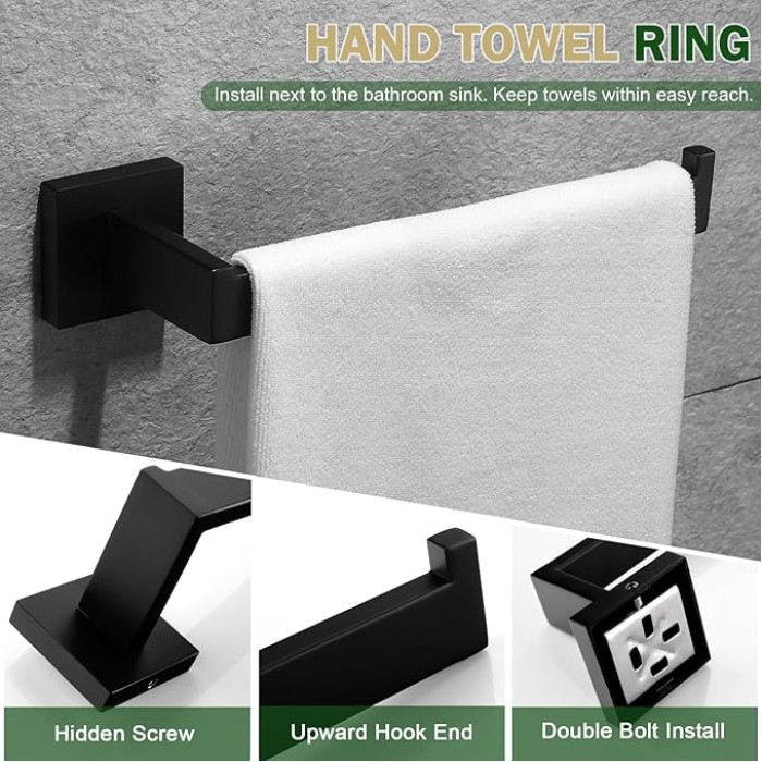 Premium Stainless Steel 6 Pieces Bathroom Hardware Set Wall Mounted Bathroom Accessories Kit Modern Towel Bar Set - 20 Inches and 23.6 Inches, Matte Black