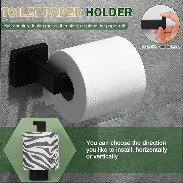Premium Stainless Steel 6 Pieces Bathroom Hardware Set Wall Mounted Bathroom Accessories Kit Modern Towel Bar Set - 20 Inches and 23.6 Inches, Matte Black