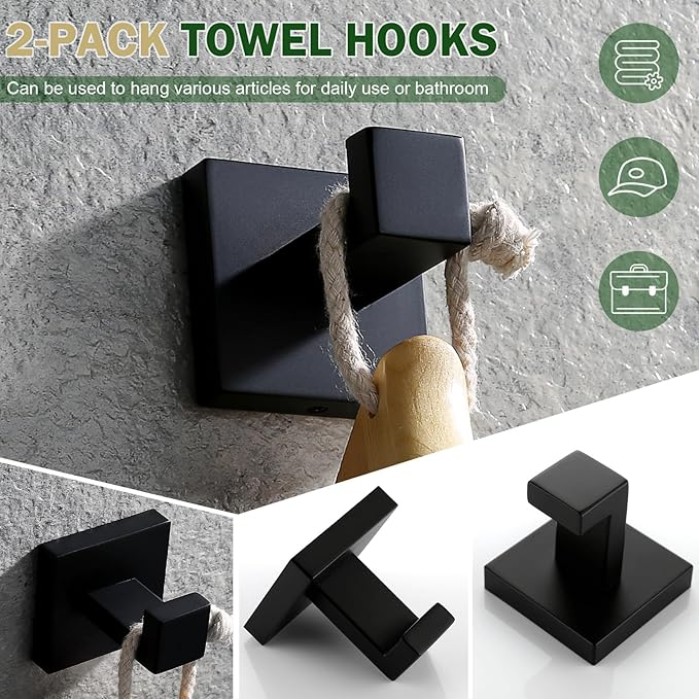 Premium Stainless Steel 6 Pieces Bathroom Hardware Set Wall Mounted Bathroom Accessories Kit Modern Towel Bar Set - 20 Inches and 23.6 Inches, Matte Black