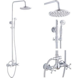 Chrome Rain Shower System Set 2 Knobs Mixing 8 Inch Round Rainfall Shower Head with Handheld Spray Bathroom Shower Faucet