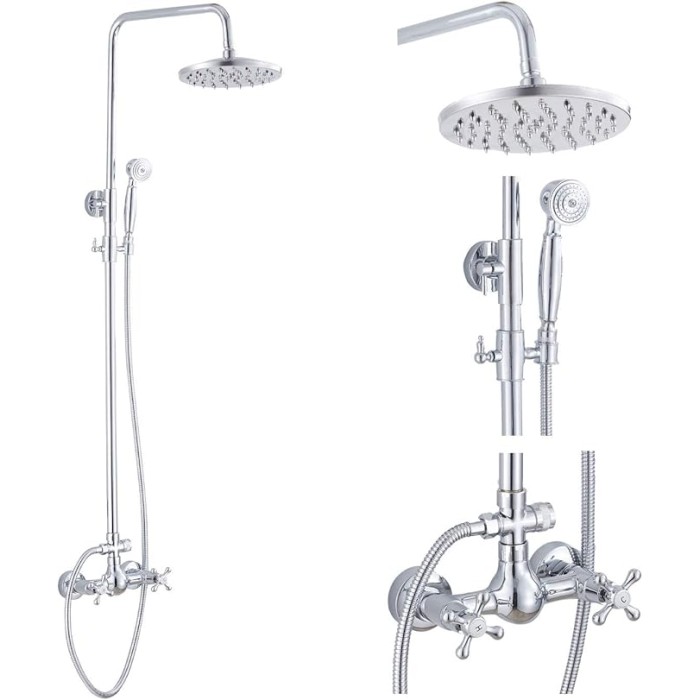 Chrome Rain Shower System Set 2 Knobs Mixing 8 Inch Round Rainfall Shower Head with Handheld Spray Bathroom Shower Faucet