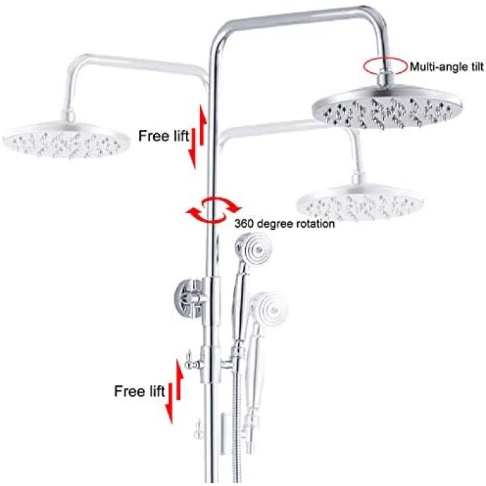 Chrome Rain Shower System Set 2 Knobs Mixing 8 Inch Round Rainfall Shower Head with Handheld Spray Bathroom Shower Faucet