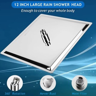 Rain Shower Head - High Flow Large Rainfall Shower Heads Made of Stainless Steel - Waterfall Bathroom Square Showerhead - Ceiling or Wall Mount (12" Chrome)