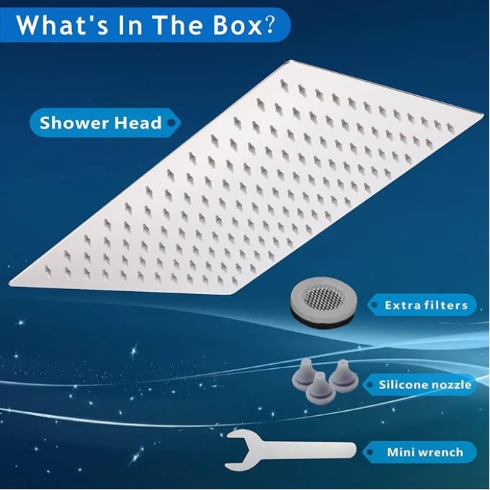 Rain Shower Head - High Flow Large Rainfall Shower Heads Made of Stainless Steel - Waterfall Bathroom Square Showerhead - Ceiling or Wall Mount (12" Chrome)