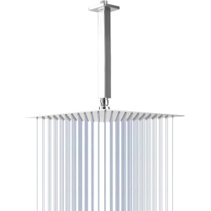 Rain Shower Head With Shower Arm, Ceiling Mount Square Shower, Stainless Steel Ceiling Rainfall Showerhead- Waterfall Full Body Coverage (12 Inch, Chrome)