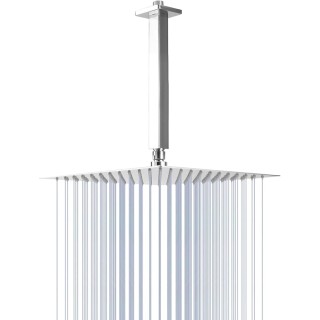 Rain Shower Head With Shower Arm, Ceiling Mount Square Shower, Stainless Steel Ceiling Rainfall Showerhead- Waterfall Full Body Coverage (12 Inch, Chrome)