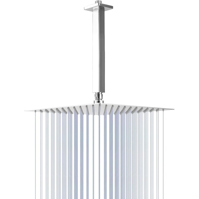 Rain Shower Head With Shower Arm, Ceiling Mount Square Shower, Stainless Steel Ceiling Rainfall Showerhead- Waterfall Full Body Coverage (12 Inch, Chrome)