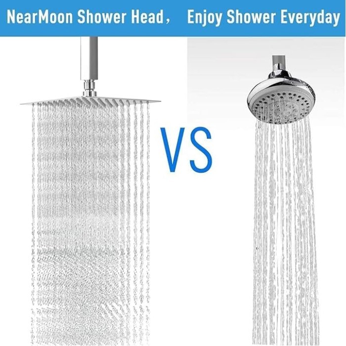 Rain Shower Head With Shower Arm, Ceiling Mount Square Shower, Stainless Steel Ceiling Rainfall Showerhead- Waterfall Full Body Coverage (12 Inch, Chrome)