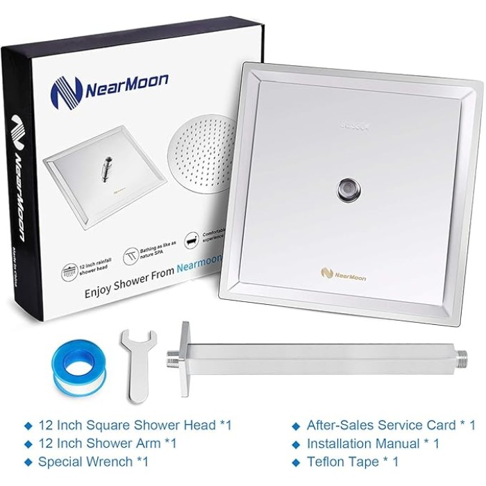 Rain Shower Head With Shower Arm, Ceiling Mount Square Shower, Stainless Steel Ceiling Rainfall Showerhead- Waterfall Full Body Coverage (12 Inch, Chrome)