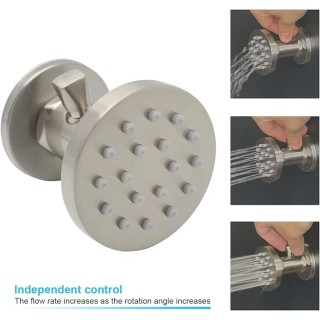 Brass Shower Body Jets with Adjustable Flow, Massage Spa Brushed Nickel Round Body Spray Shower Side Wall Sprayer Head Jets, 4 pcs, Water Saving