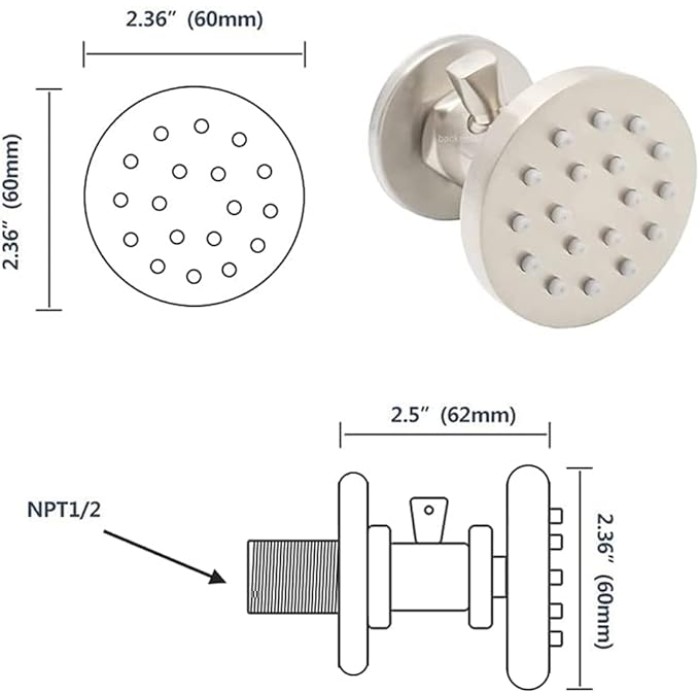 Brass Shower Body Jets with Adjustable Flow, Massage Spa Brushed Nickel Round Body Spray Shower Side Wall Sprayer Head Jets, 4 pcs, Water Saving