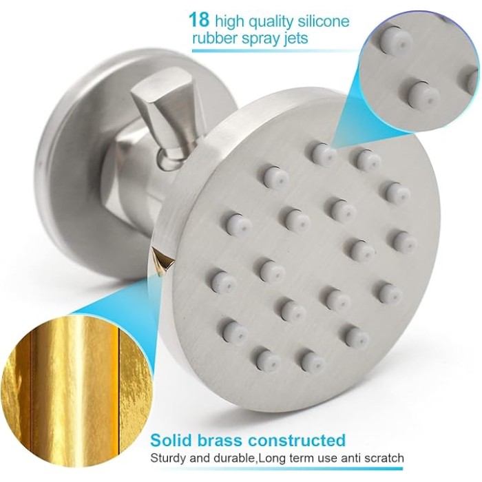Brass Shower Body Jets with Adjustable Flow, Massage Spa Brushed Nickel Round Body Spray Shower Side Wall Sprayer Head Jets, 4 pcs, Water Saving