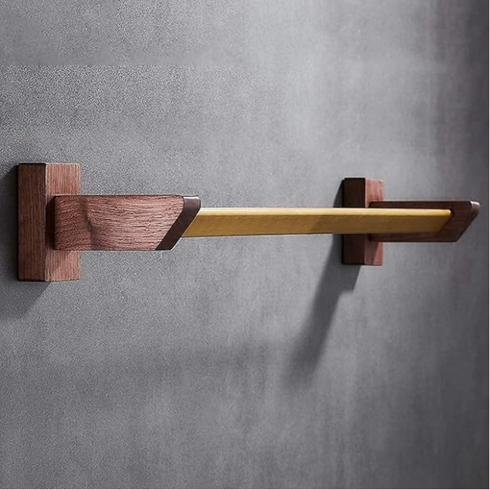 Bathroom Walnut Towel Rail Bathroom Towel Rack Self Adhesive Wall-Mounted Towel Holder Bathroom Balcony Towel Clothes Shelf Hanger Tower Hanger/50Cm