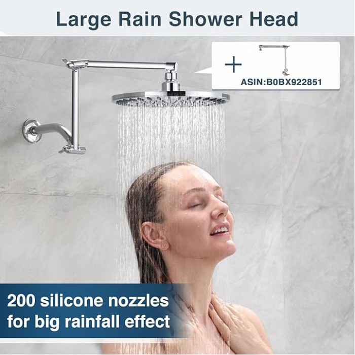 Rain Shower Head, 9 Inch High Pressure Waterfall Showerhead with Adjustable Angle and Anti-clogging Silicone Nozzles, Luxury Bathroom Overhead Shower, Chrome
