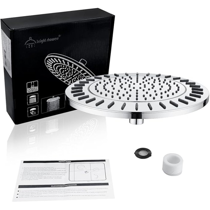Rain Shower Head, 9 Inch High Pressure Waterfall Showerhead with Adjustable Angle and Anti-clogging Silicone Nozzles, Luxury Bathroom Overhead Shower, Chrome
