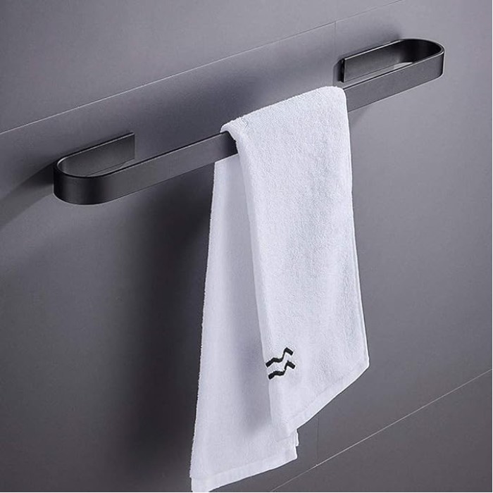 Bath Towel Bar, 12/16/24Inch Aluminum Towel Rack for Bathroom, Towel Holder Brushed Finished Wall Mount, Modern Black Towel Bar Self-Adhesive for Kitchen 40Cm/40Cm