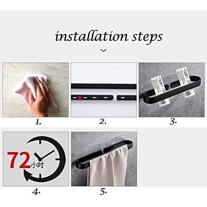 Bath Towel Bar, 12/16/24Inch Aluminum Towel Rack for Bathroom, Towel Holder Brushed Finished Wall Mount, Modern Black Towel Bar Self-Adhesive for Kitchen 40Cm/40Cm